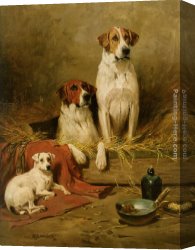 John Emms Canvas Paintings - Foxhounds and a Terrier by John Emms