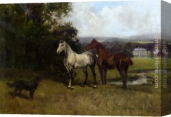 John Emms Canvas Paintings - The Colonels Horses and Collie by John Emms