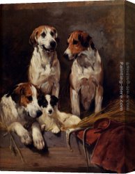 John Emms Canvas Paintings - Three Hounds With A Terrier by John Emms