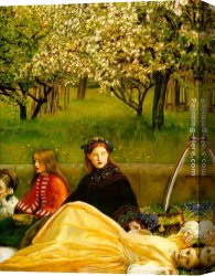 Spring Blossoms Along a Meandering River Canvas Paintings - Apple Blossoms Spring detail I by John Everett Millais