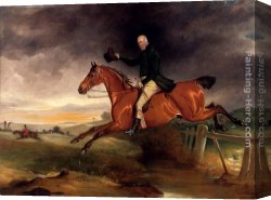 Fence Canvas Paintings - Mr George Marriott On His Bay Hunter Taking A Fence by John Ferneley Snr