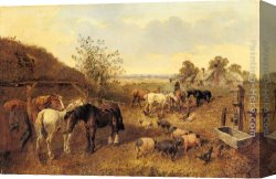 John Frederick Herring, Jnr Canvas Paintings - A Farmstead by John Frederick Herring, Jnr