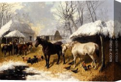 A Farmyard Scene in Winter Canvas Paintings - A Farmyard Scene In Winter by John Frederick Herring, Jnr