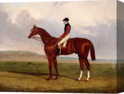 John Frederick Herring, Jnr Canvas Paintings - Elis, A Chestnut Racehorse With John Day Up Waering The Colours Of Lord Lichfield, A Racehorse Beynd by John Frederick Herring, Jnr
