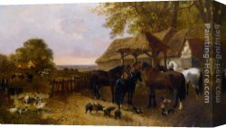 John Frederick Herring, Jnr Canvas Paintings - The Stable Yard by John Frederick Herring, Jnr