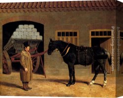 Cart Canvas Paintings - A Cart Horse And Driver Outside A Stable by John Frederick Herring Snr