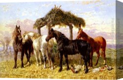 John Frederick Herring, Jnr Canvas Paintings - Horses and Ducks by a River by John Frederick Herring Snr