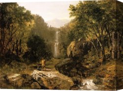 Highland Cattle Grazing by a Mountain Stream Canvas Paintings - Catskill Mountain Scenery by John Frederick Kensett