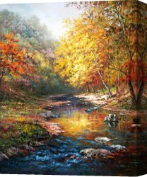 John Canvas Paintings - Beautiful trees with a quiet river by John Ottis Adams