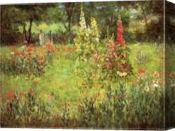 Adam Canvas Paintings - Hollyhocks and Poppies The Hermitage by John Ottis Adams