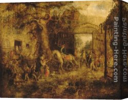 Wall) Canvas Paintings - The Vigilant Stuyvesant's Wall Street Gate by John Quidor