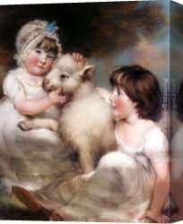 Russell Canvas Paintings - Portrait of Miss E. and Miss L. Earle with a Lamb by John Russell