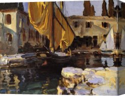 Arrival of The Boats Canvas Paintings - Boat with The Golden Sail San Vigilio by John Singer Sargent