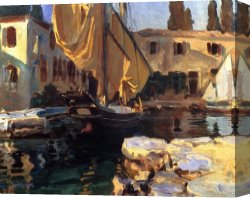 Arrival of The Boats Canvas Paintings - San Vigilio A Boat with Golden Sail by John Singer Sargent