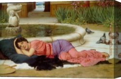 A Peaceful Retreat Canvas Paintings - A Cool Retreat by John William Godward
