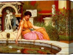 Pond Canvas Paintings - A Lily Pond by John William Godward