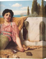 Quiet Canvas Paintings - A Quiet Pet detail by John William Godward