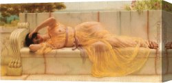 Yellow Canvas Paintings - Girl in Yellow Drapery by John William Godward