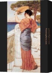 Balcony Canvas Paintings - On the Balcony by John William Godward