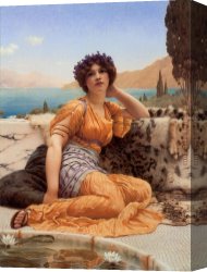 Violets Canvas Paintings - With Violets Wreathed and Robe of Saffron Hue by John William Godward