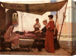 Waterhouse Gather Flower Girls Canvas Paintings - A Grecian Flower Market by John William Waterhouse