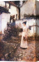 Waterhouse Gather Flower Girls Canvas Paintings - Gathering Summer Flowers in a Devonshire Garden by John William Waterhouse