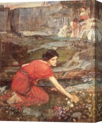 Waterhouse Gather Flower Girls Canvas Paintings - Maidens picking Flowers by a Stream Study by John William Waterhouse