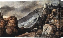 Temptation Canvas Paintings - Landscape with the Temptation of Christ by Joos De Momper
