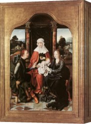 The Virgin And Child with Five Angels Canvas Paintings - St Anne with the Virgin and Child and St Joachim by Joos van Cleve