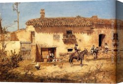 Spanish Town Canvas Paintings - A Spanish Farm by Jose Benlliure y Gil