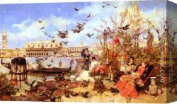 Maggiore Canvas Paintings - An Outing To The Island Of San Giorgio Maggiore by Jose Benlliure y Gil