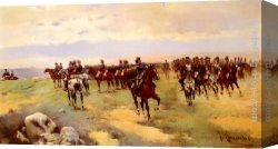 A Rank Soldier of The 7th Hussar Regiment Canvas Paintings - Soldiers On Horseback by Jose Cusachs y Cusachs