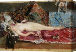 Jose Canvas Paintings - Reclining Nude by Jose Garcia y Ramos