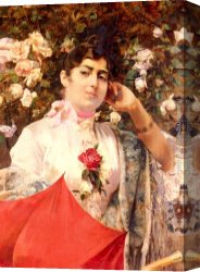 Ramo Canvas Paintings - The Red Parasol by Jose Garcia y Ramos
