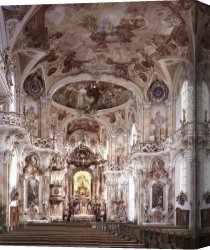 Anton Canvas Paintings - Interior with stucco decoration by Joseph Anton Feuchtmayr