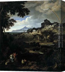 Anton Canvas Paintings - Heroic Landscape with Rainbow by Joseph Anton Koch