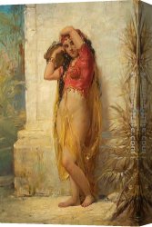 The Harem Bath Canvas Paintings - Harem Girl with Tambourine by Joseph Bernard