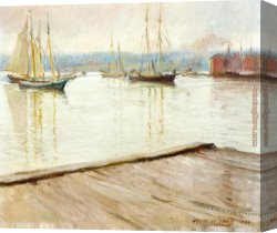 Harbor, Canvas Paintings - At Gloucester aka Gloucester Harbor by Joseph DeCamp