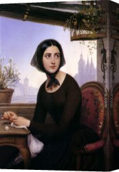 Hide-and-seek Canvas Paintings - Rigolette Seeks to Distract Herself During the Absence of Germain by Joseph-Desire Court