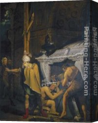 Tomb Canvas Paintings - Miravan Breaking Open the Tomb of his Ancestors by Joseph Wright of Derby