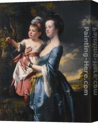 The Daughters of Judah in Babylon Canvas Paintings - Portrait of Sarah Carver and her daughter Sarah by Joseph Wright of Derby
