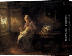 Sewing Canvas Paintings - A Woman Sewing by Jozef Israels