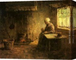 Two Peasant Women in The Peat Fields Canvas Paintings - Peasant Woman by a Hearth by Jozef Israels