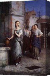 Antonio Canvas Paintings - Margarita at the Fountain by Juan Antonio Gonzalez