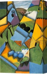 House with Scaffolding Canvas Paintings - Landscape with Houses at Ceret by Juan Gris