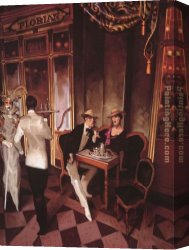 Cafe Canvas Paintings - Cafe Florian by Juarez Machado