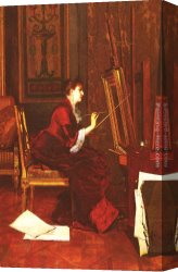 Portrait De La Femme D'artiste Entrant Dans La Serre Canvas Paintings - L'Artiste Dans L'Atelier by Jules Adolphe Goupil