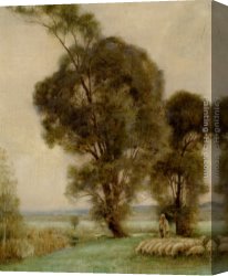 Misty Mood Canvas Paintings - A Sheperdess and Her Sheep in a Misty Landscape by Jules-Alexis Muenier