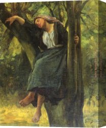 Woods Canvas Paintings - Asleep In The Woods by Jules Breton
