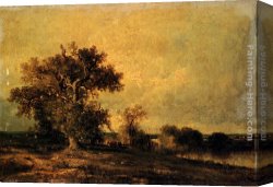 Mare Canvas Paintings - Vieux Chene Et Troupeau Au Bord D'une Mare by Jules Dupre